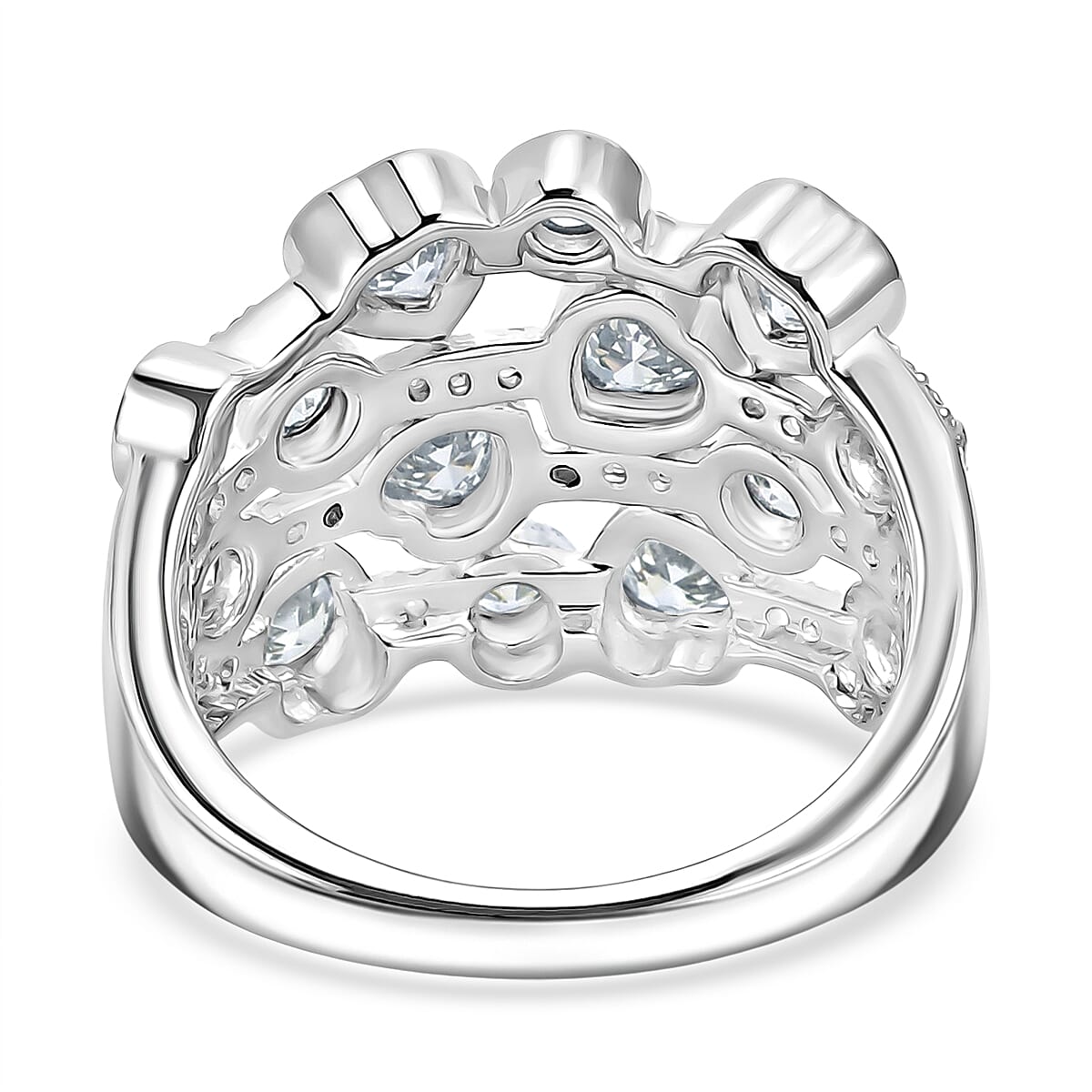D'Joy White Topaz 2.10 ctw Heart Harmony Band Ring in Rhodium Over Sterling Silver (Size 6.0)