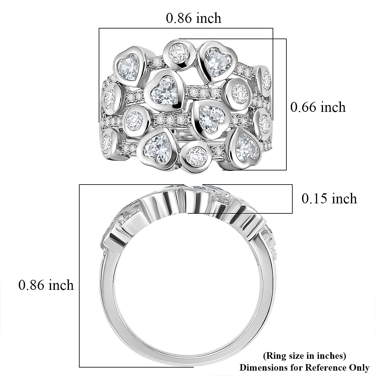 D'Joy White Topaz 2.10 ctw Heart Harmony Band Ring in Rhodium Over Sterling Silver (Size 6.0)