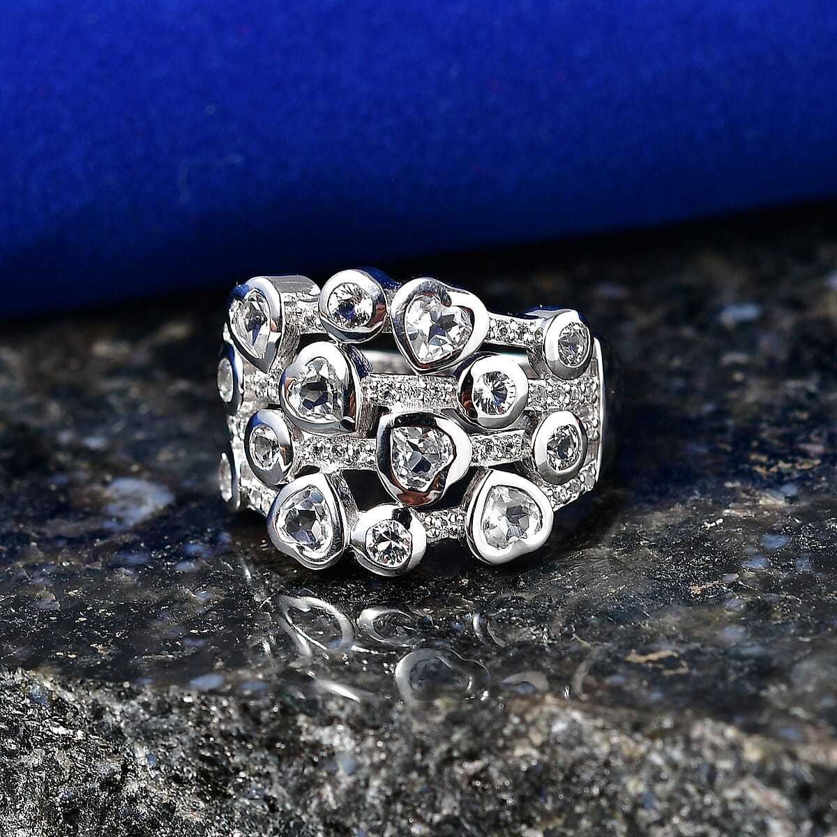 D'Joy White Topaz 2.10 ctw Ring in Rhodium Over Sterling Silver (Size 7.0) image number 1