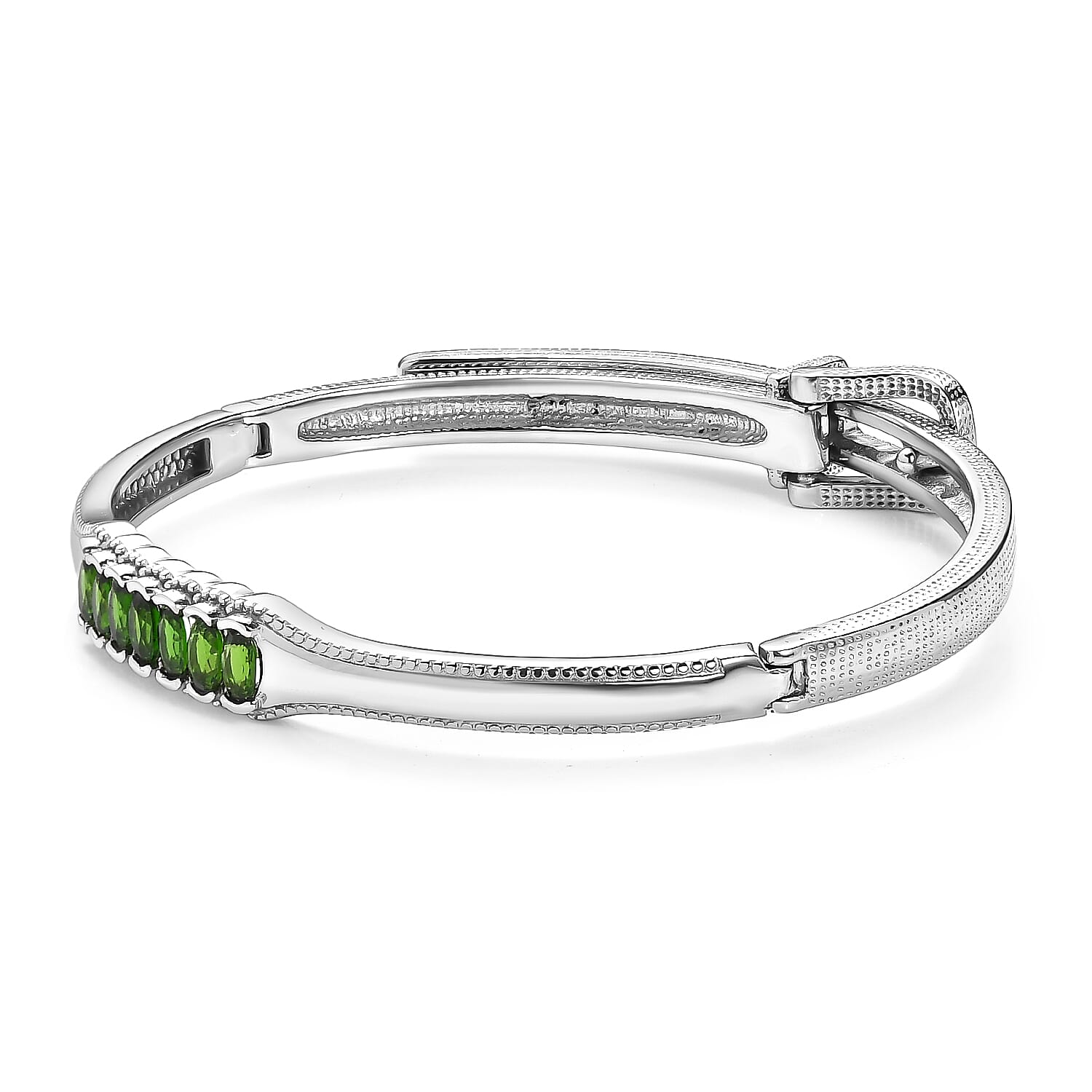 EverTrue Chrome Diopside 2.80 ctw Bangle Bracelet in Stainless Steel (7.25 In)