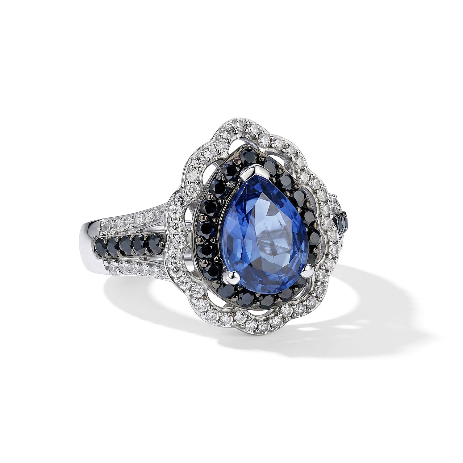D'Joy Kashmir Kyanite and Multi Gemstone 3.40 ctw Camellia Floral Ring in Rhodium Over Sterling Silver (Size 6.0)