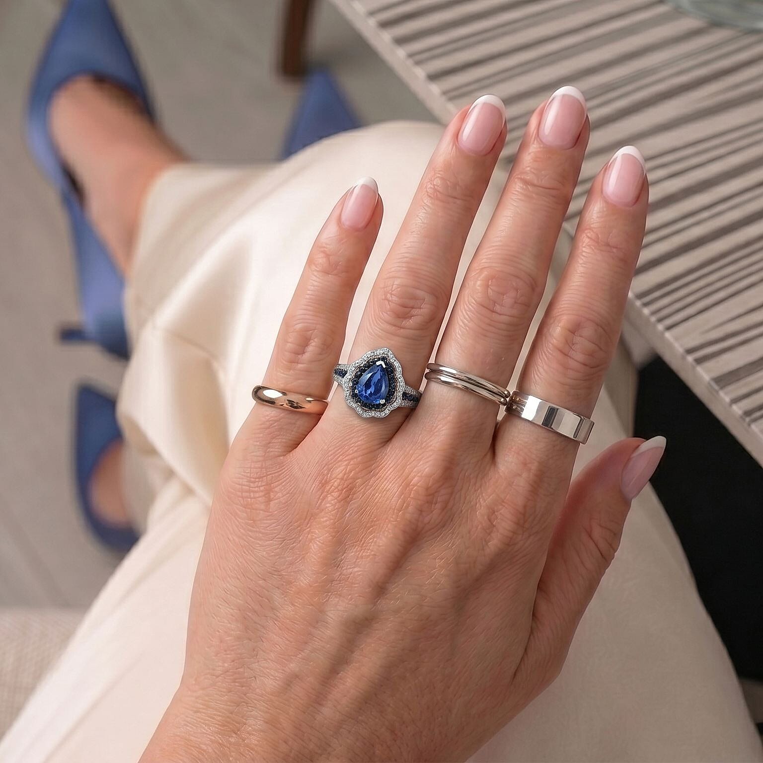 D'Joy Kashmir Kyanite and Multi Gemstone 3.40 ctw Camellia Floral Ring in Rhodium Over Sterling Silver (Size 6.0)