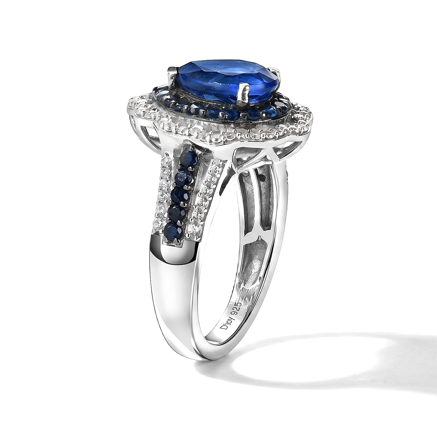 D'Joy Kashmir Kyanite and Multi Gemstone 3.40 ctw Camellia Floral Ring in Rhodium Over Sterling Silver (Size 6.0)