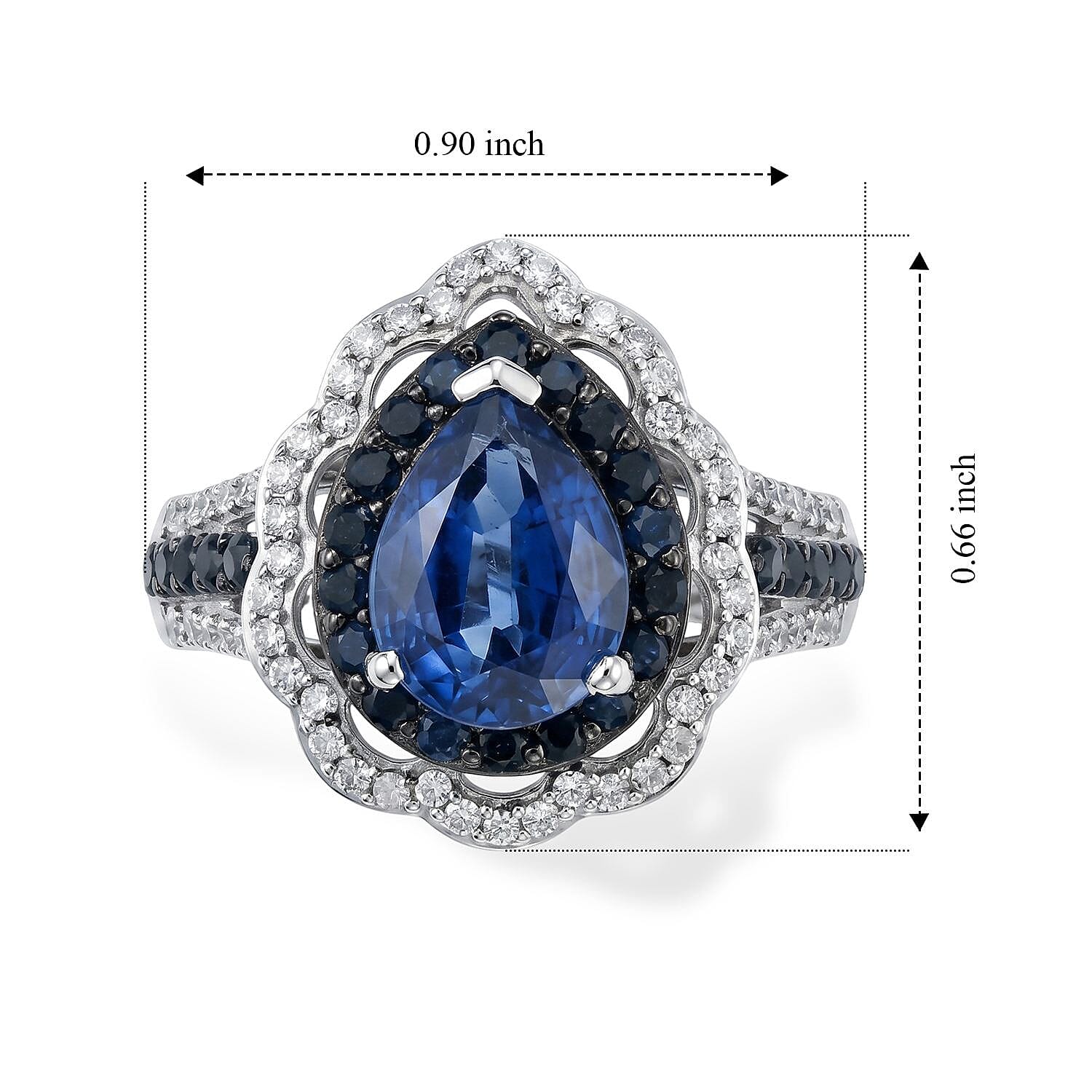 D'Joy Kashmir Kyanite and Multi Gemstone 3.40 ctw Camellia Floral Ring in Rhodium Over Sterling Silver (Size 6.0)