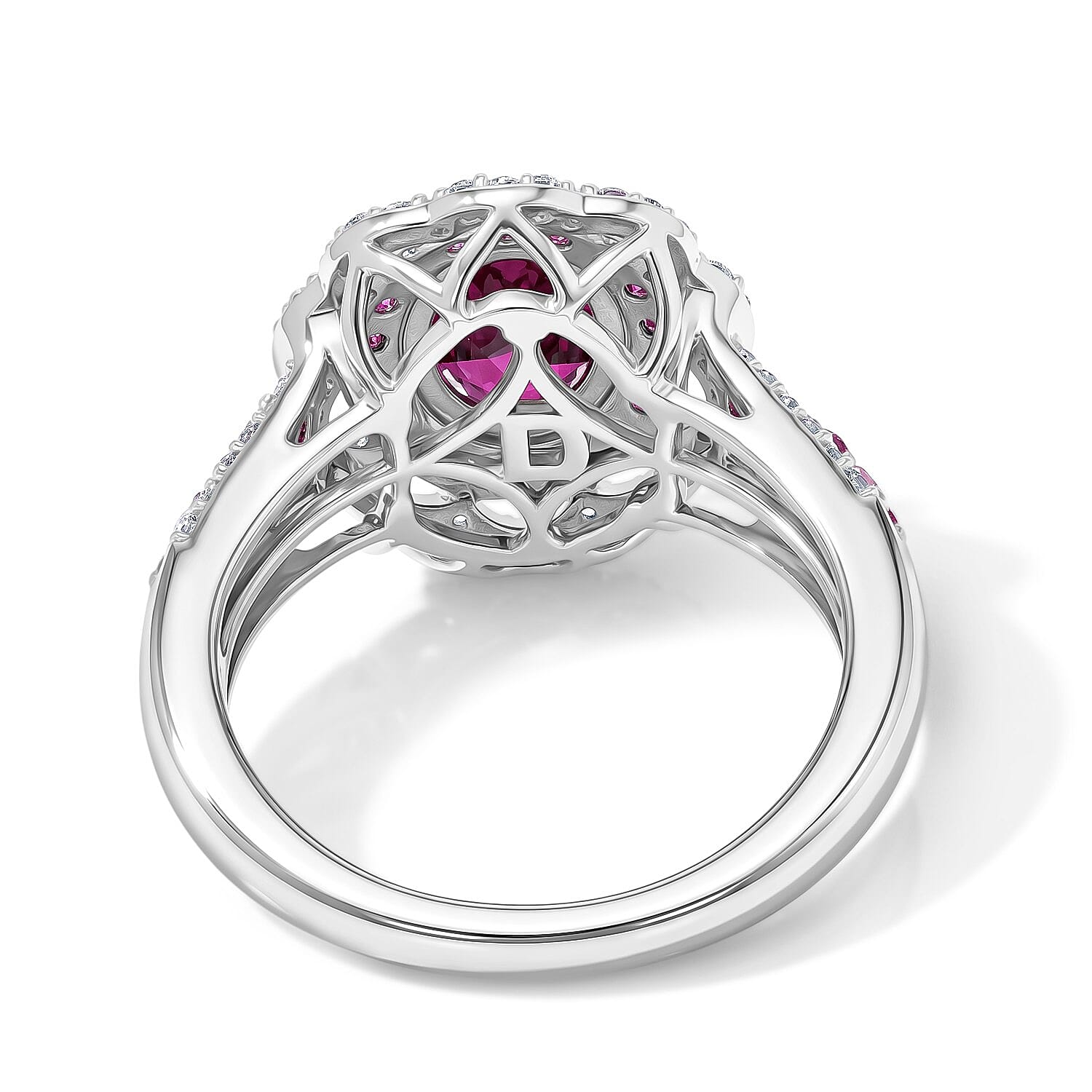 D'Joy Orissa Rhodolite Garnet and White Zircon 3.50 ctw Camellia Floral Ring in Rhodium Over Sterling Silver (Size 6.0)