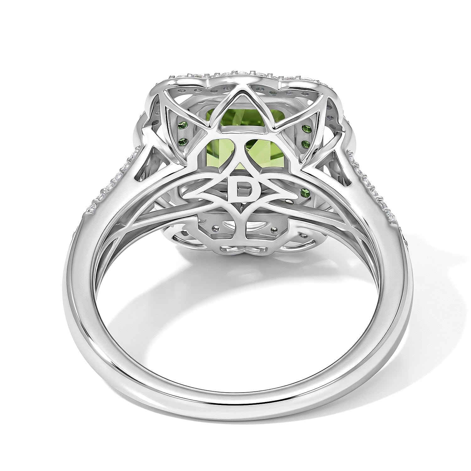 D'Joy Hebei Peridot and Multi Gemstone 3.65 ctw Camellia Floral Ring in Rhodium Over Sterling Silver (Size 6.0)