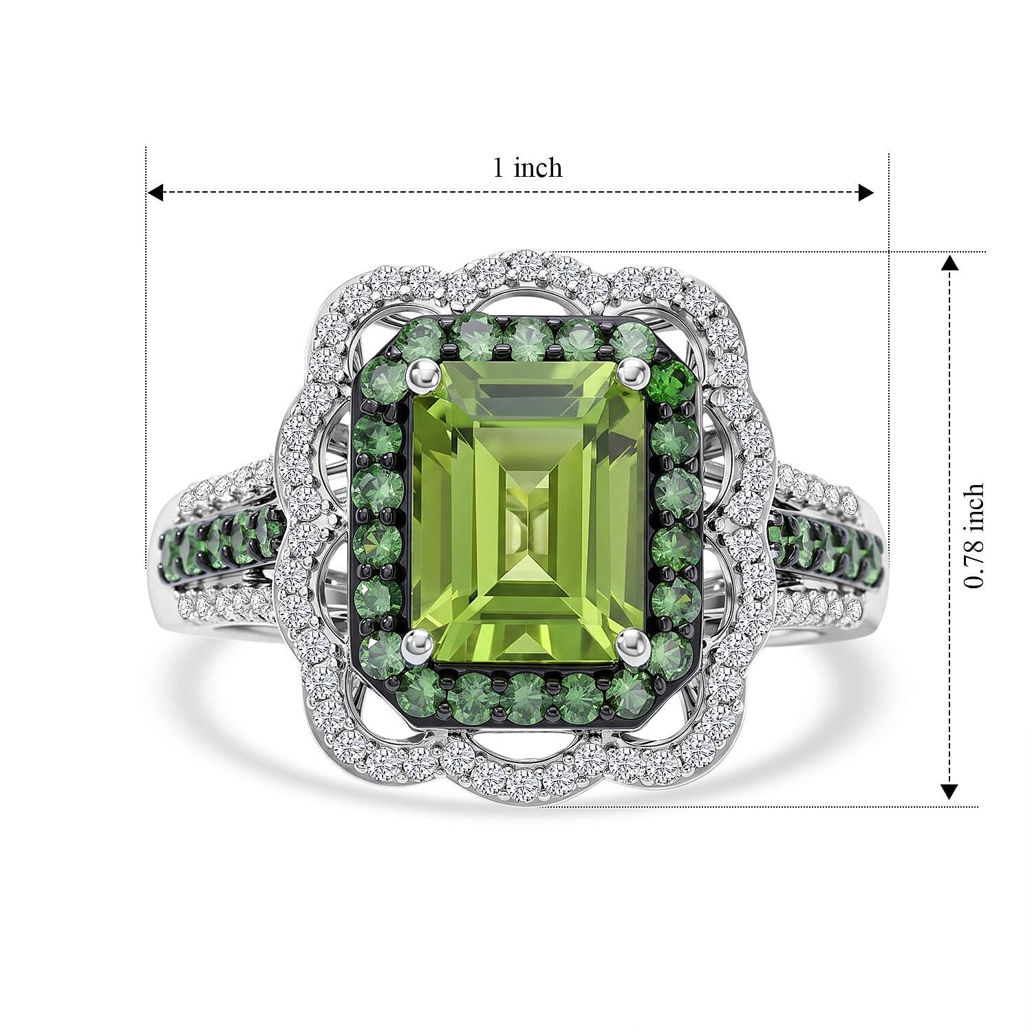 D'Joy Hebei Peridot and Multi Gemstone 3.65 ctw Camellia Floral Ring in Rhodium Over Sterling Silver (Size 6.0)