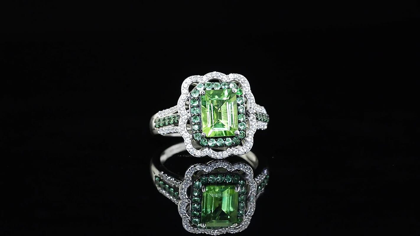 D''Joy Hebei Peridot, Multi Gemstone Ring in Rhodium Over Sterling Silver (Size 9.0) 3.65 ctw