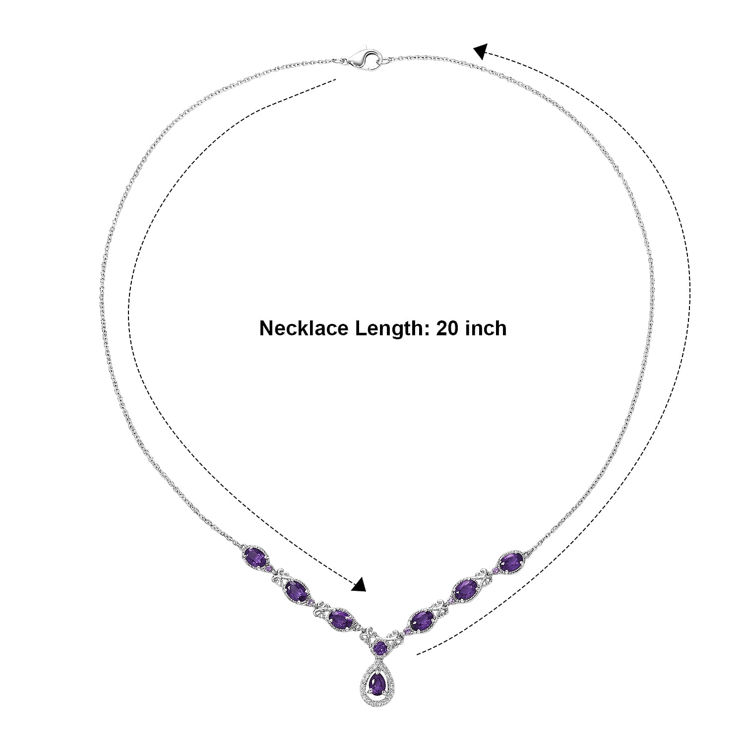 EverTrue African Amethyst and White Zircon 5.70 ctw Necklace in Platinum Bond 20 Inches