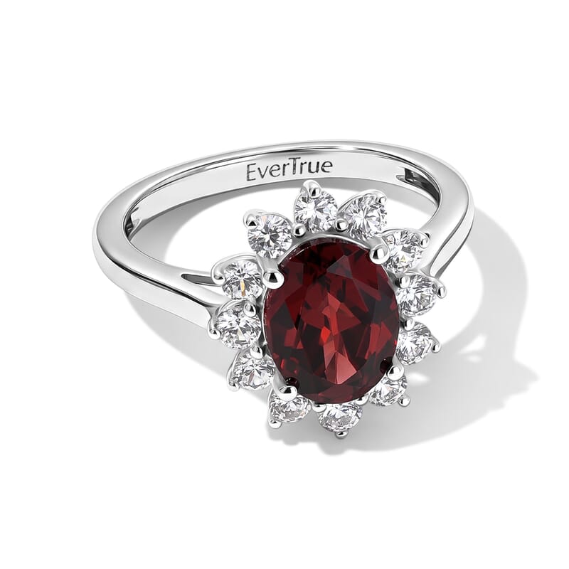 EverTrue Mozambique Garnet and White Zircon 2.90 ctw Ring in Platinum Bond (Size 6.0)