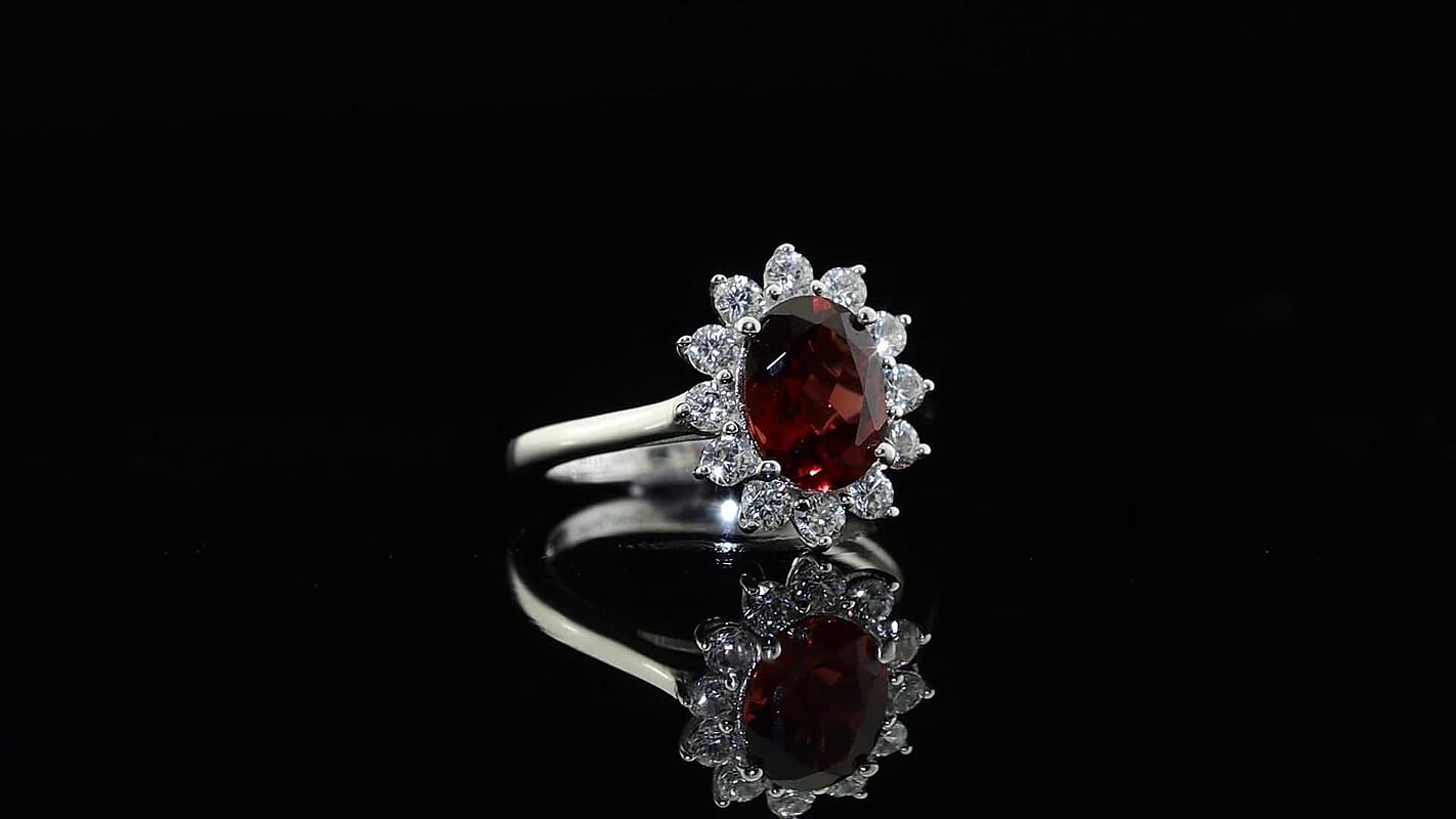 EverTrue Mozambique Garnet, White Zircon Ring in Platinum Bond (Size 6.0) 2.90 ctw