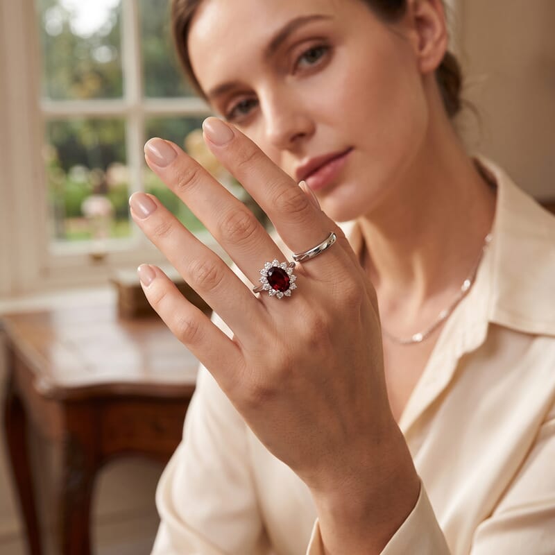 EverTrue Mozambique Garnet and White Zircon 2.90 ctw Ring in Platinum Bond (Size 6.0)
