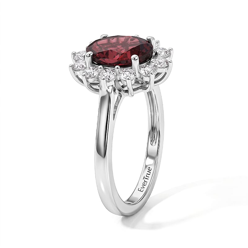 EverTrue Mozambique Garnet and White Zircon 2.90 ctw Ring in Platinum Bond (Size 6.0)