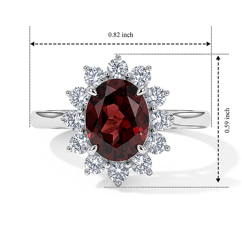 EverTrue Mozambique Garnet and White Zircon 2.90 ctw Ring in Platinum Bond (Size 6.0)