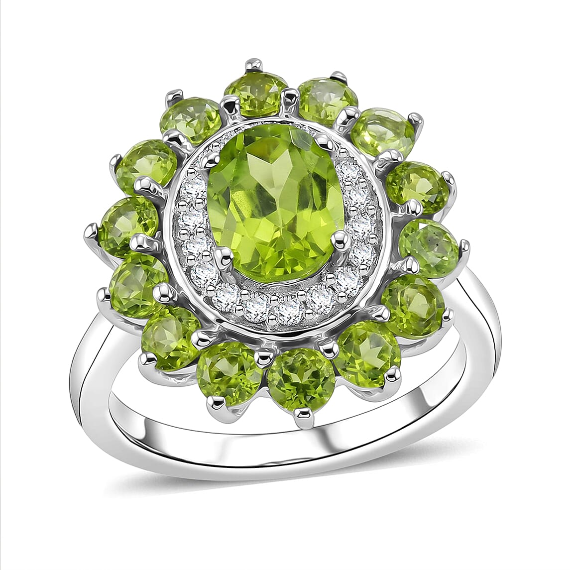 EverTrue Hebei Peridot and White Zircon 3.30 ctw Ring in Platinum Bond (Size 6.0)