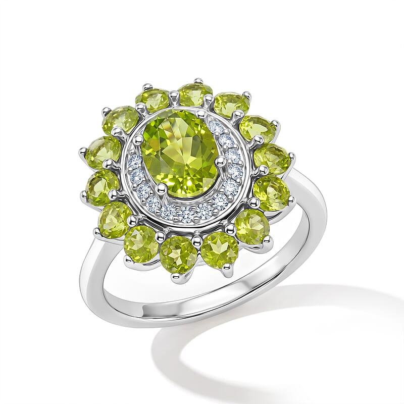 EverTrue Hebei Peridot and White Zircon 3.30 ctw Ring in Platinum Bond (Size 6.0)