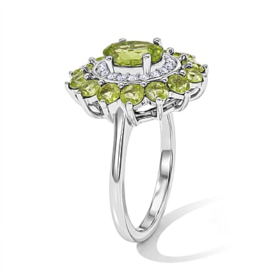 EverTrue Hebei Peridot and White Zircon 3.30 ctw Ring in Platinum Bond (Size 6.0)