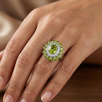 EverTrue Hebei Peridot and White Zircon 3.30 ctw Ring in Platinum Bond (Size 6.0)