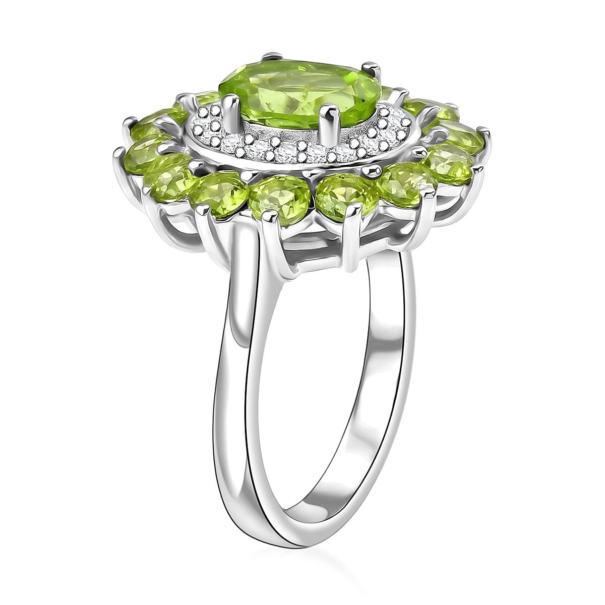 EverTrue Hebei Peridot and White Zircon 3.30 ctw Ring in Platinum Bond (Size 6.0)