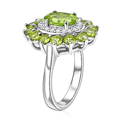 EverTrue Hebei Peridot and White Zircon 3.30 ctw Ring in Platinum Bond (Size 6.0)