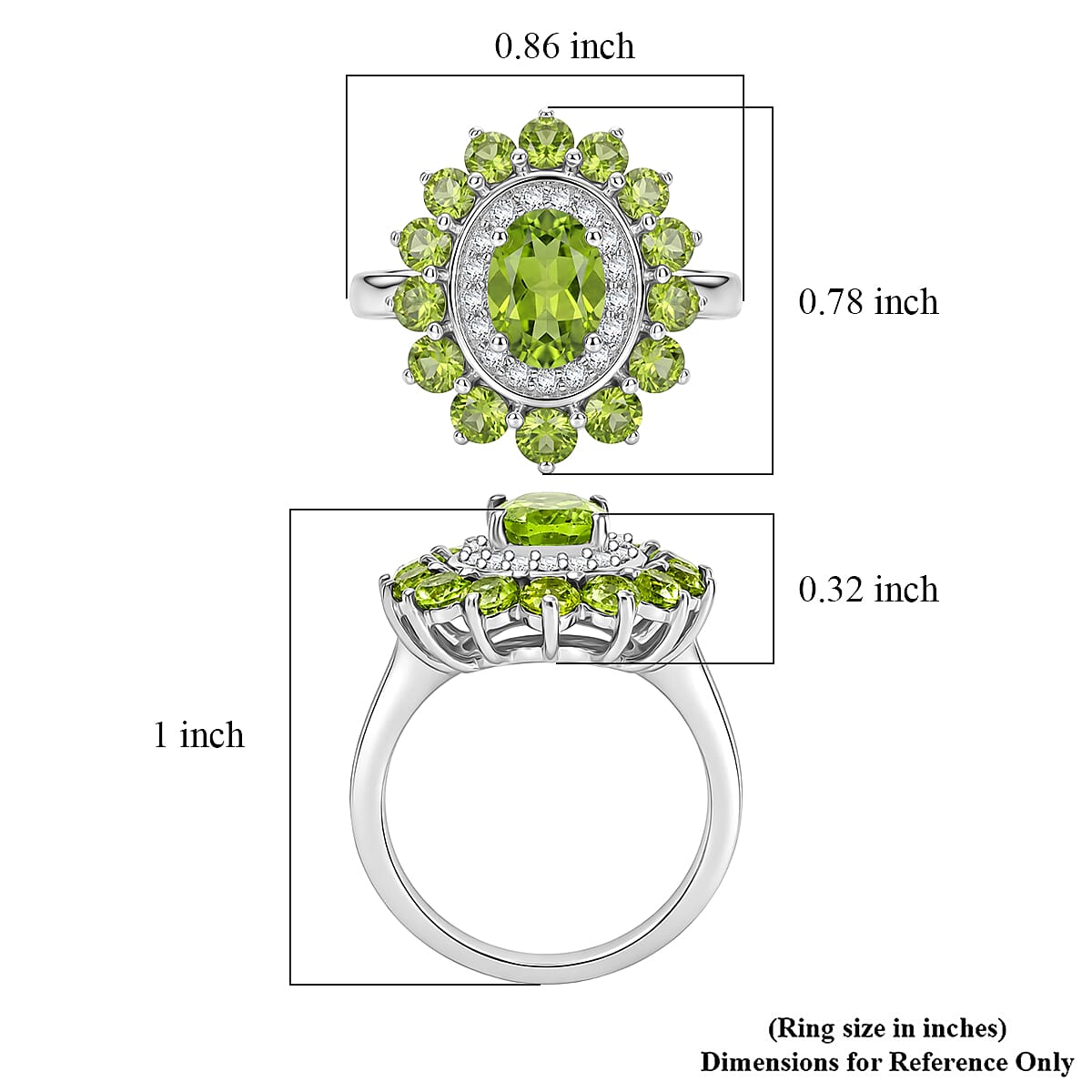 EverTrue Hebei Peridot and White Zircon 3.30 ctw Ring in Platinum Bond (Size 6.0)