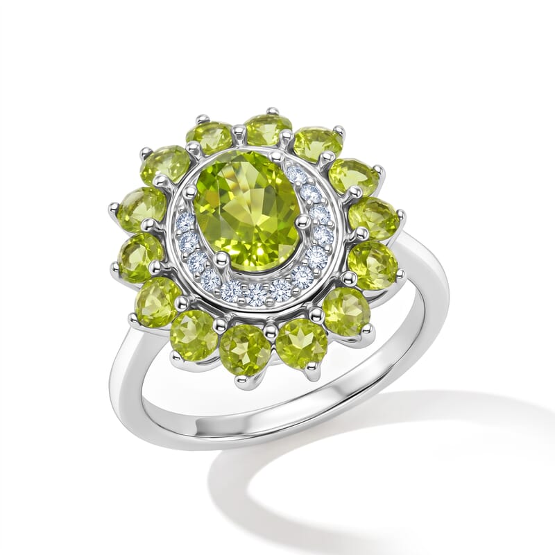 EverTrue Hebei Peridot and White Zircon 3.30 ctw Ring in Platinum Bond (Size 8.0)