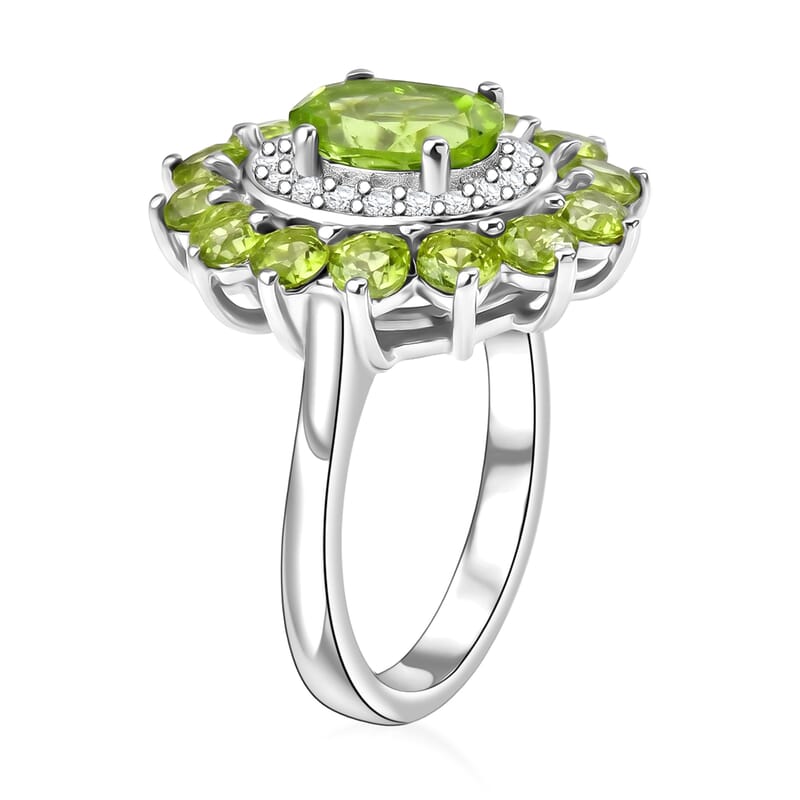 EverTrue Hebei Peridot and White Zircon 3.30 ctw Ring in Platinum Bond (Size 8.0)