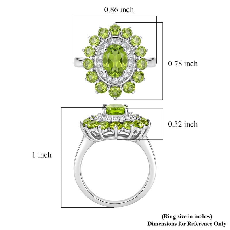 EverTrue Hebei Peridot and White Zircon 3.30 ctw Ring in Platinum Bond (Size 8.0)