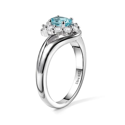 D'Joy Premium Betroka Blue Apatite and White Zircon 1.00 ctw Ring in Rhodium Over Sterling Silver (Size 6.0)