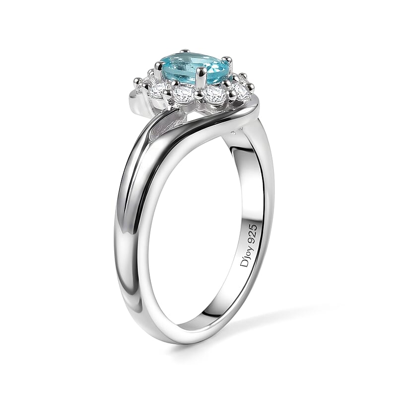 D'Joy Premium Betroka Blue Apatite and White Zircon 1.00 ctw Ring in Rhodium Over Sterling Silver (Size 6.0)