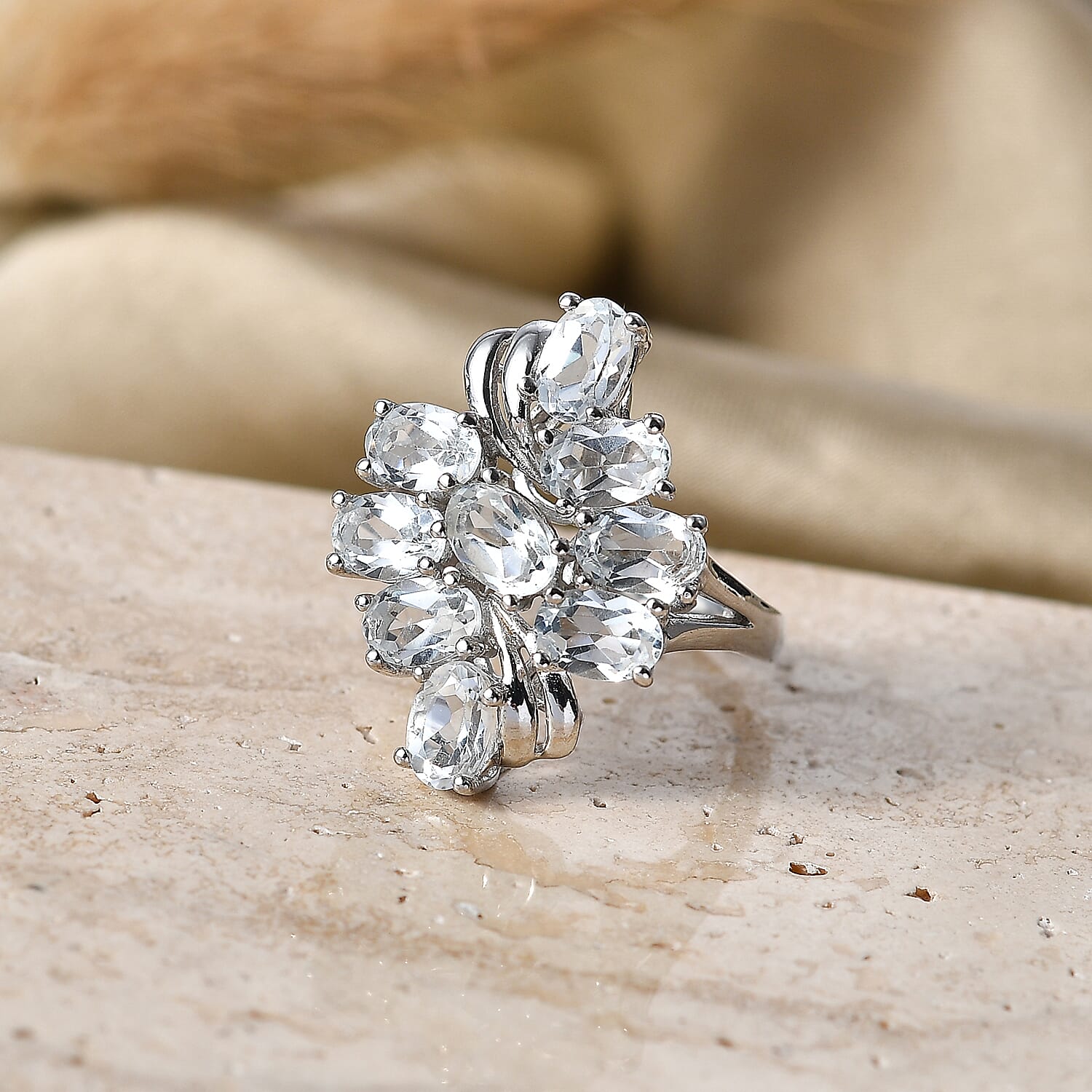 EverTrue White Topaz 4.30 ctw Ring in Platinum Bond (Size 6.0)
