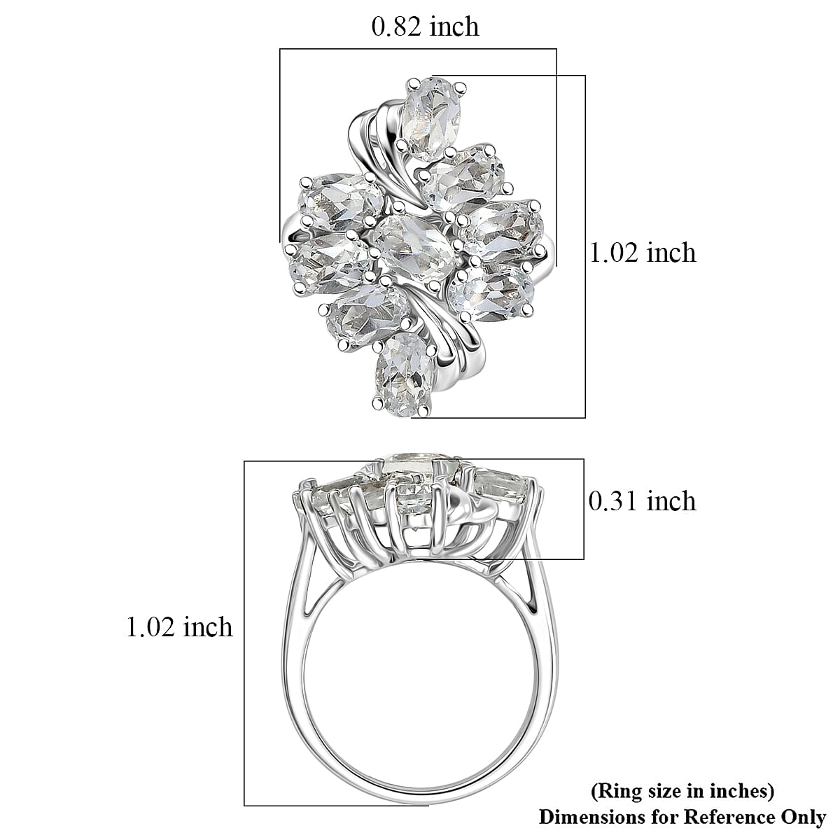 EverTrue White Topaz 4.30 ctw Ring in Platinum Bond (Size 6.0)