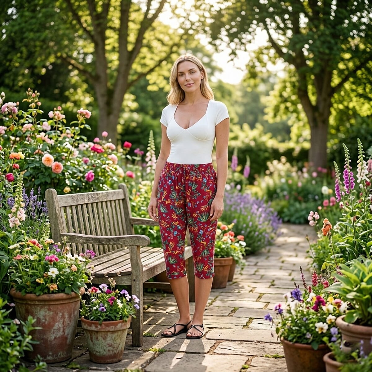 La Marey Red Woven Printed Jogger - One Size Missy image number 1