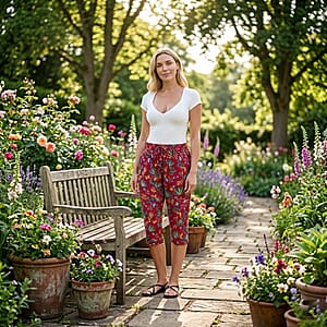 La Marey Red Woven Printed Jogger - One Size Plus