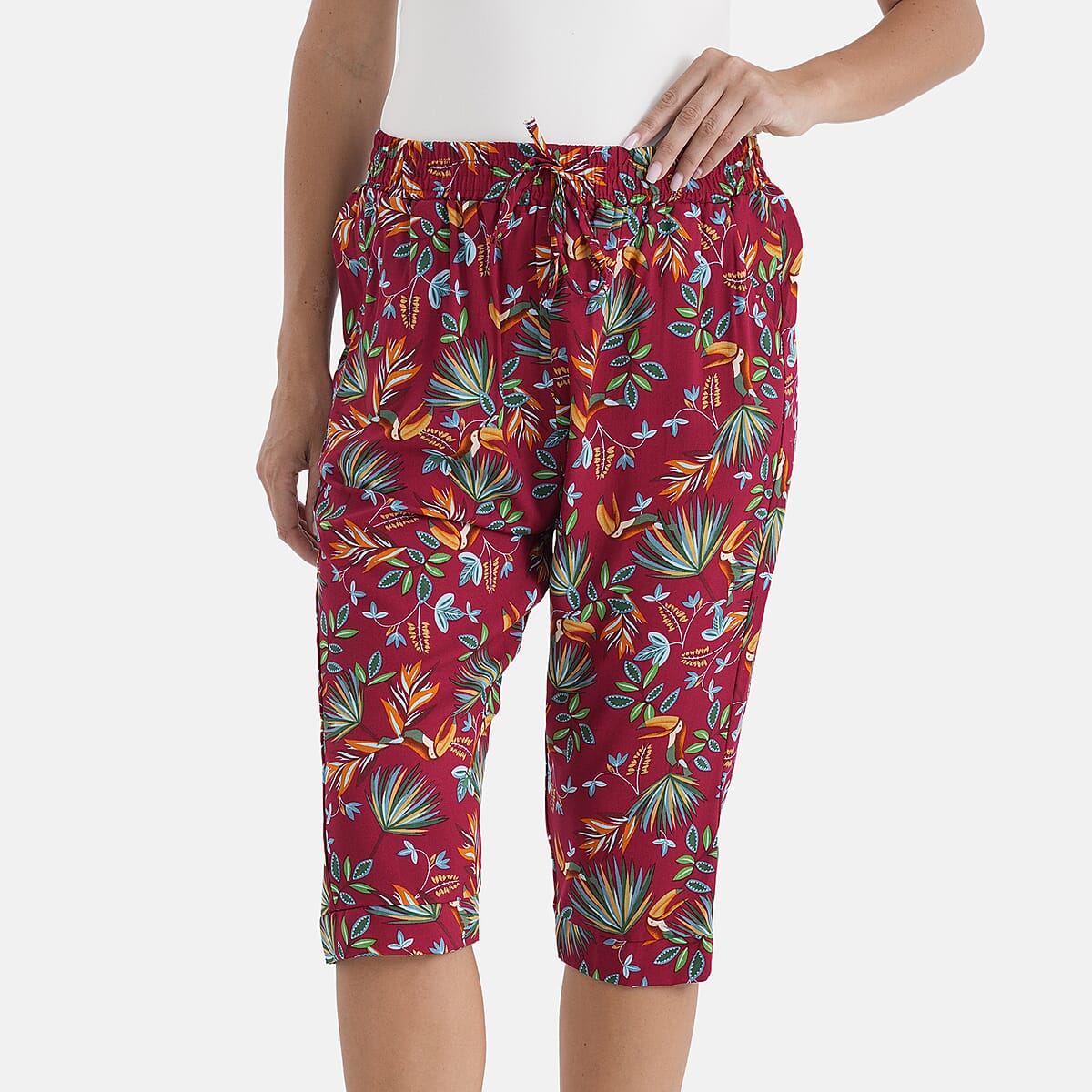 La Marey Red Woven Printed Jogger - One Size Plus image number 4