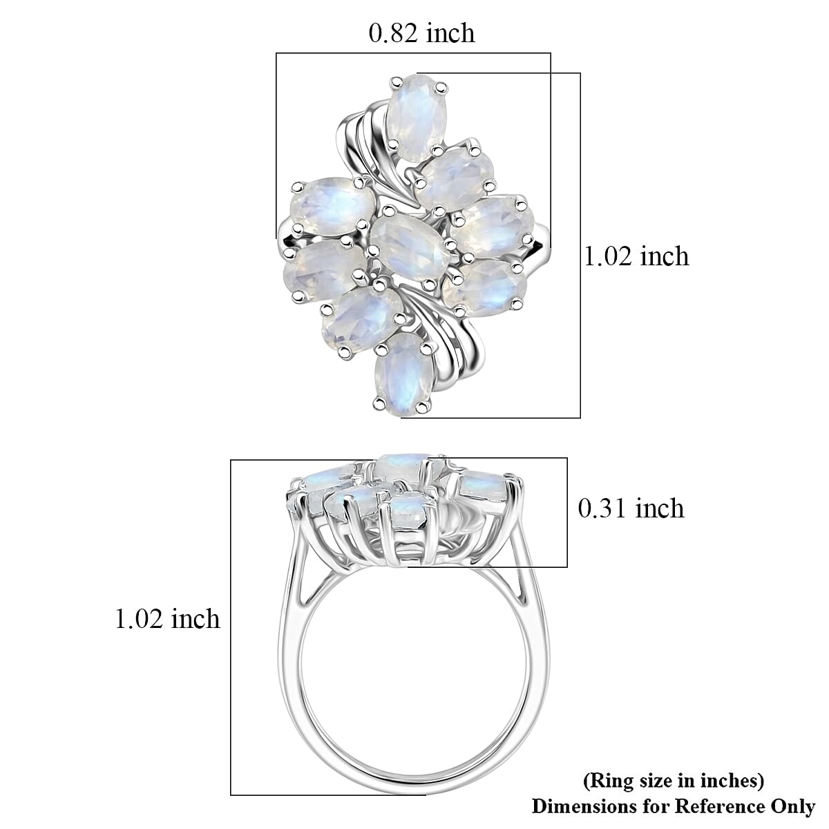 EverTrue Rainbow Moonstone 0.50 ctw Ring in Platinum Bond (Size 7.0)