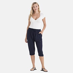 La Marey Navy Blue Woven Printed Jogger - One Size Plus