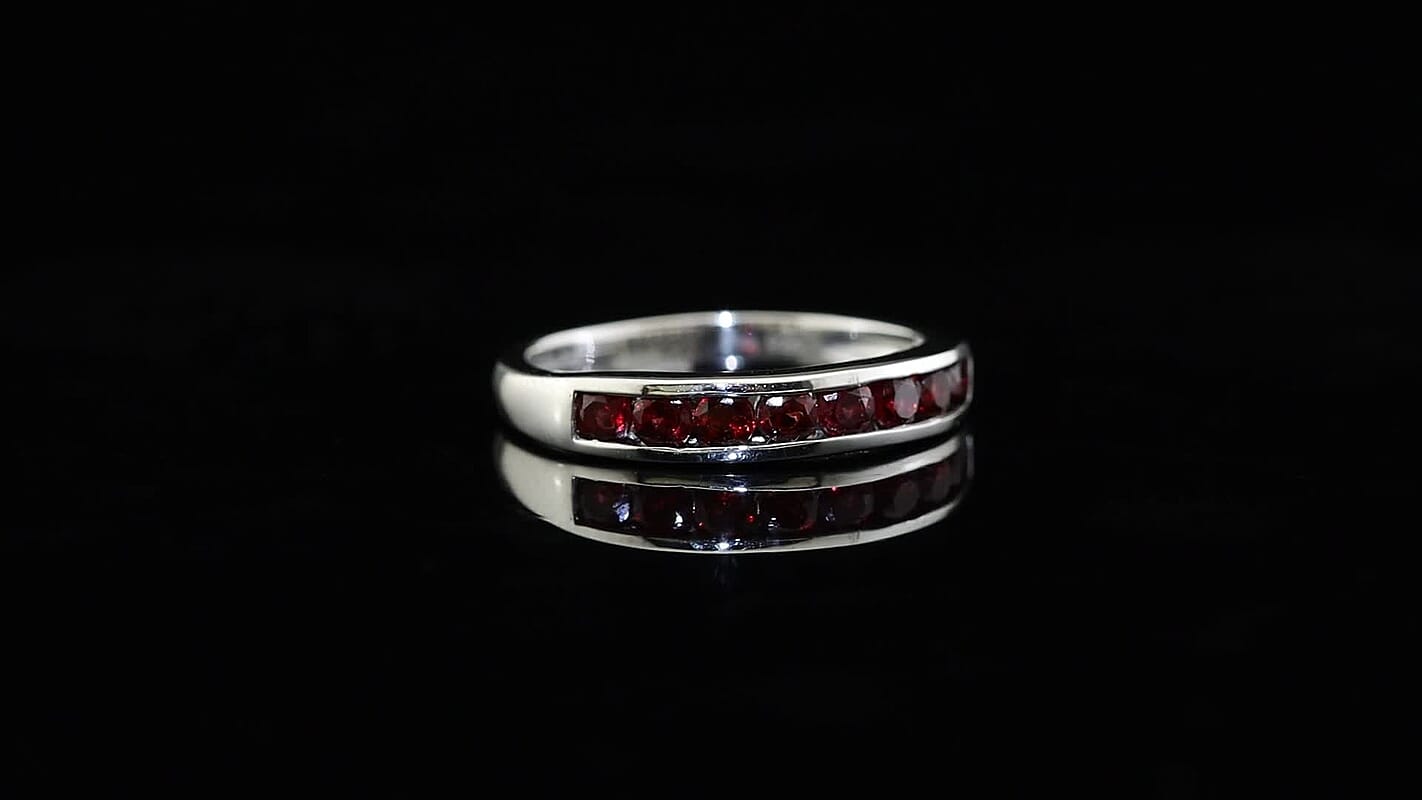 D''Joy Pyrope Garnet Half Eternity Ring in Rhodium Over Sterling Silver (Size 6.0) 0.75 ctw