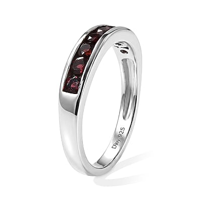 D'Joy Pyrope Garnet 0.75 ctw Half Eternity Ring in Rhodium Over Sterling Silver (Size 6.0)