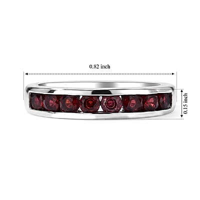 D'Joy Pyrope Garnet 0.75 ctw Half Eternity Ring in Rhodium Over Sterling Silver (Size 6.0)