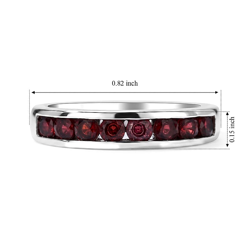D'Joy Pyrope Garnet 0.75 ctw Half Eternity Ring in Rhodium Over Sterling Silver (Size 8.0)