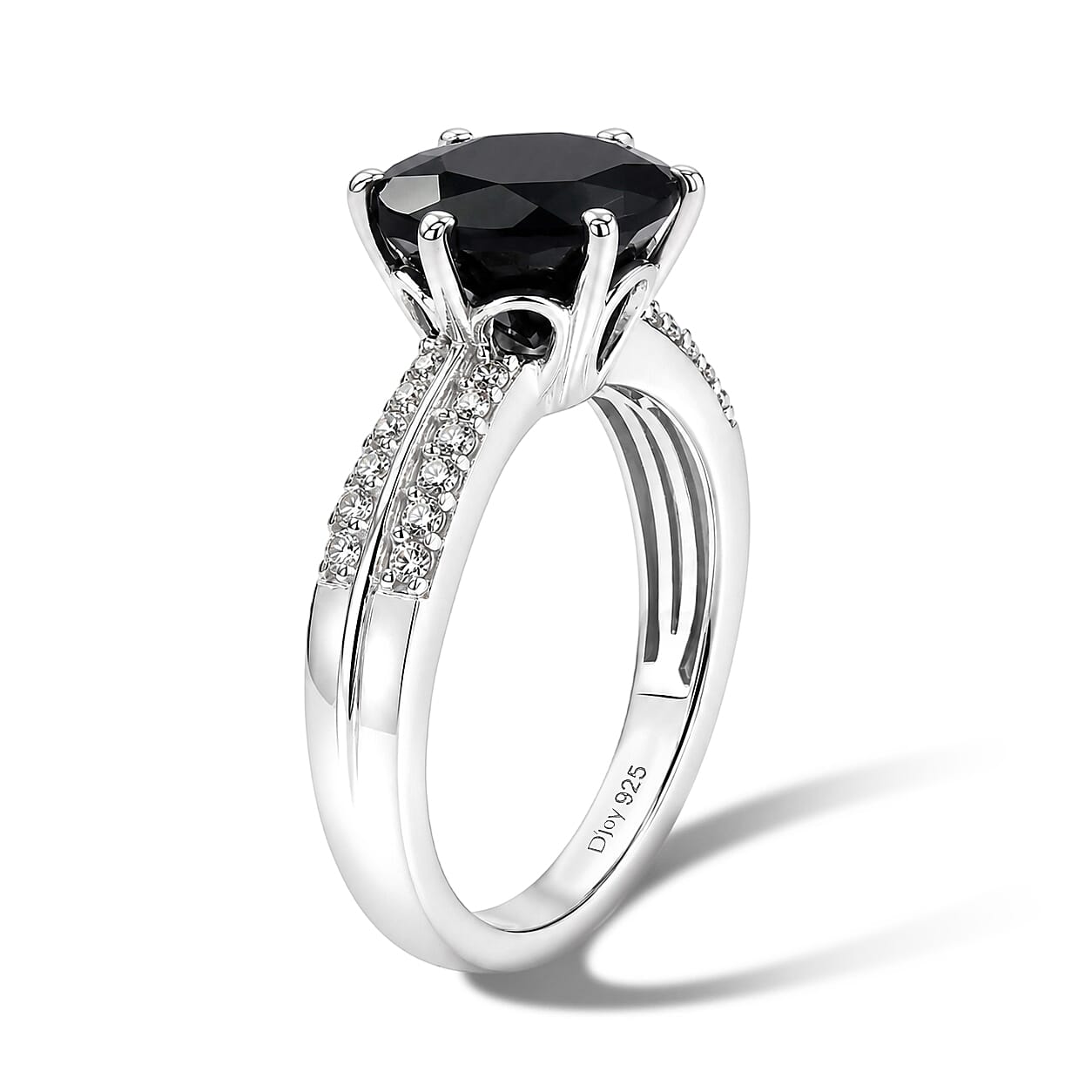 D'Joy Australian Black Tourmaline and White Zircon 3.10 ctw Ring in Rhodium Over Sterling Silver (Size 8.0)