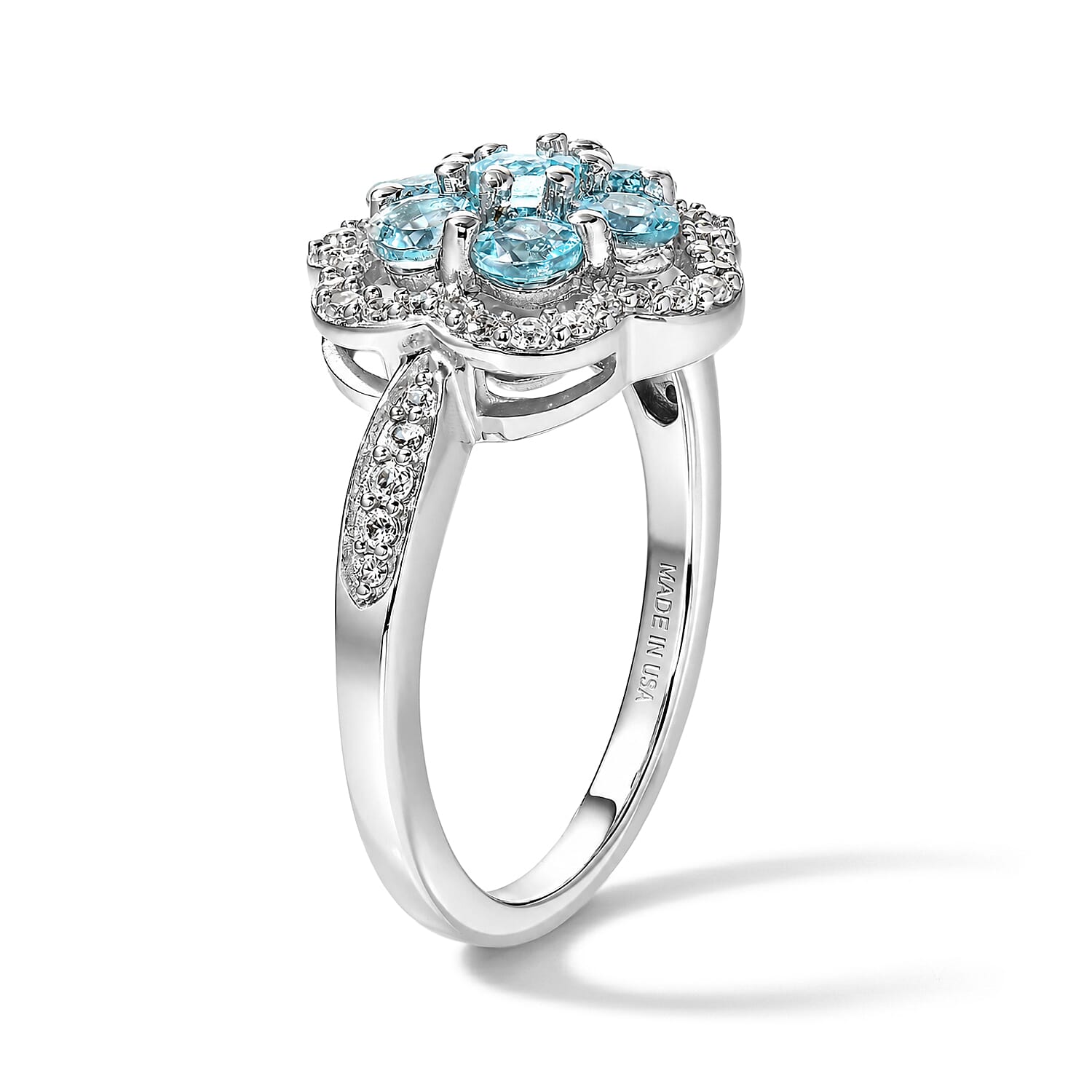 D'Joy Lagoon Apatite and White Zircon 1.40 ctw Ring in Rhodium Over Sterling Silver (Size 6.0)