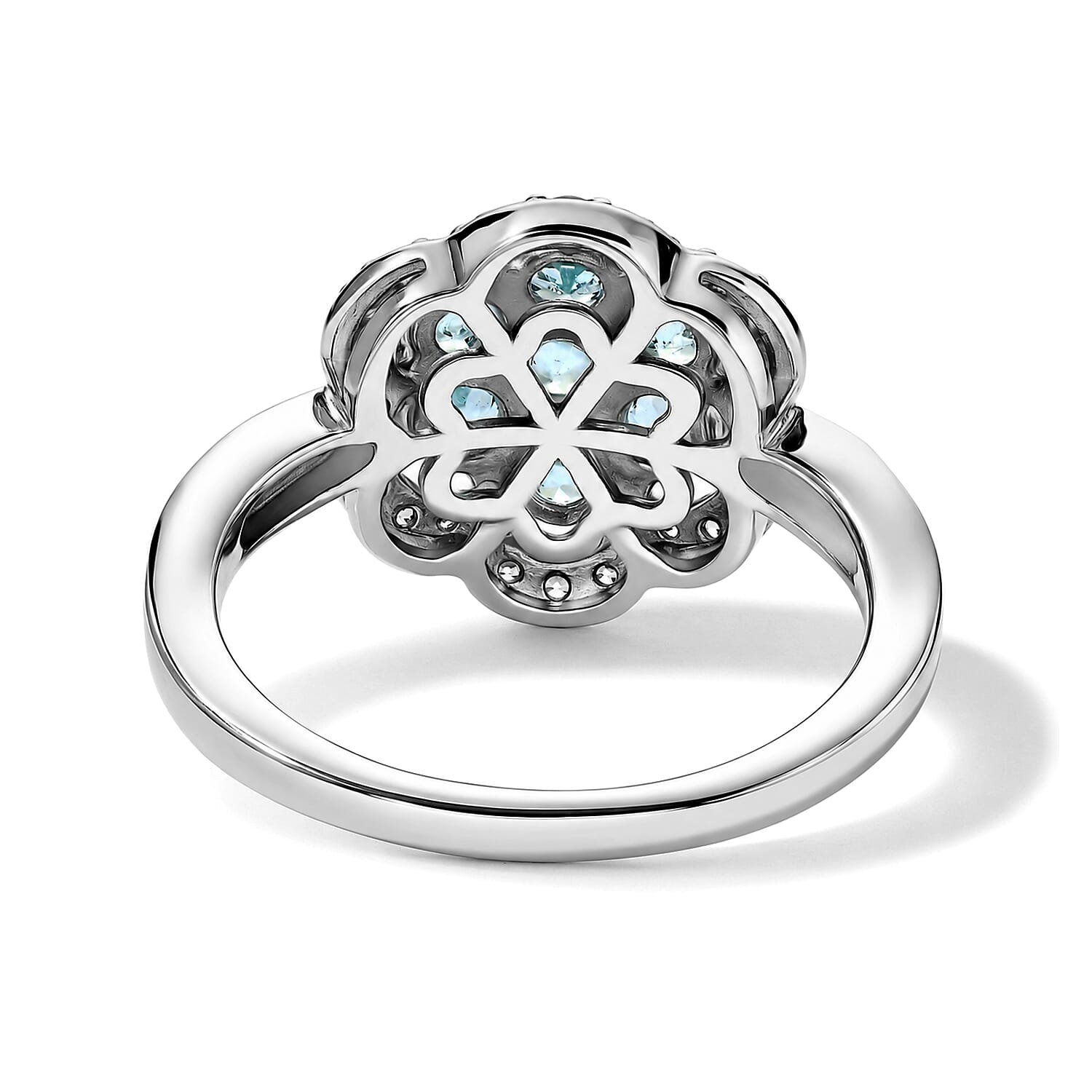 D'Joy Lagoon Apatite and White Zircon 1.40 ctw Ring in Rhodium Over Sterling Silver (Size 6.0)