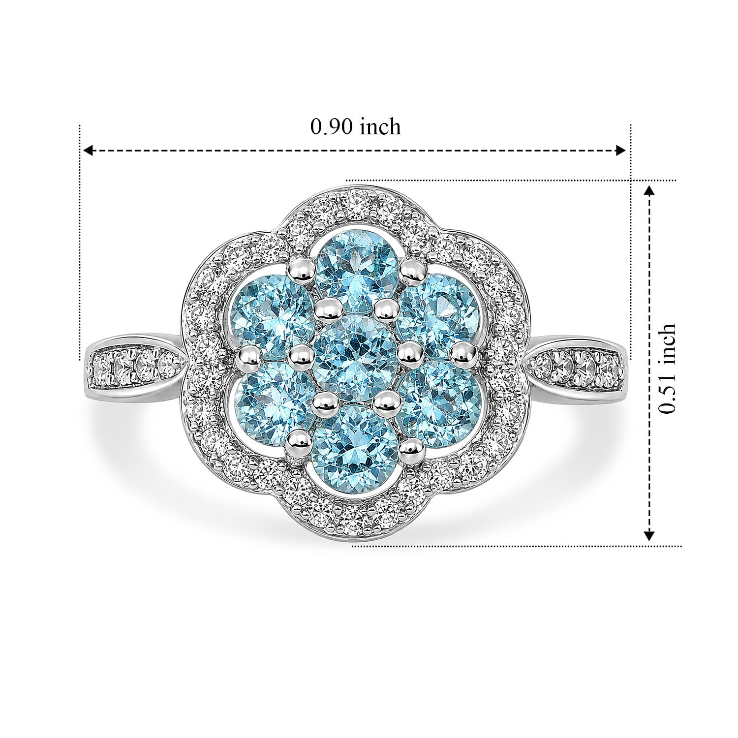 D'Joy Lagoon Apatite and White Zircon 1.40 ctw Ring in Rhodium Over Sterling Silver (Size 6.0)