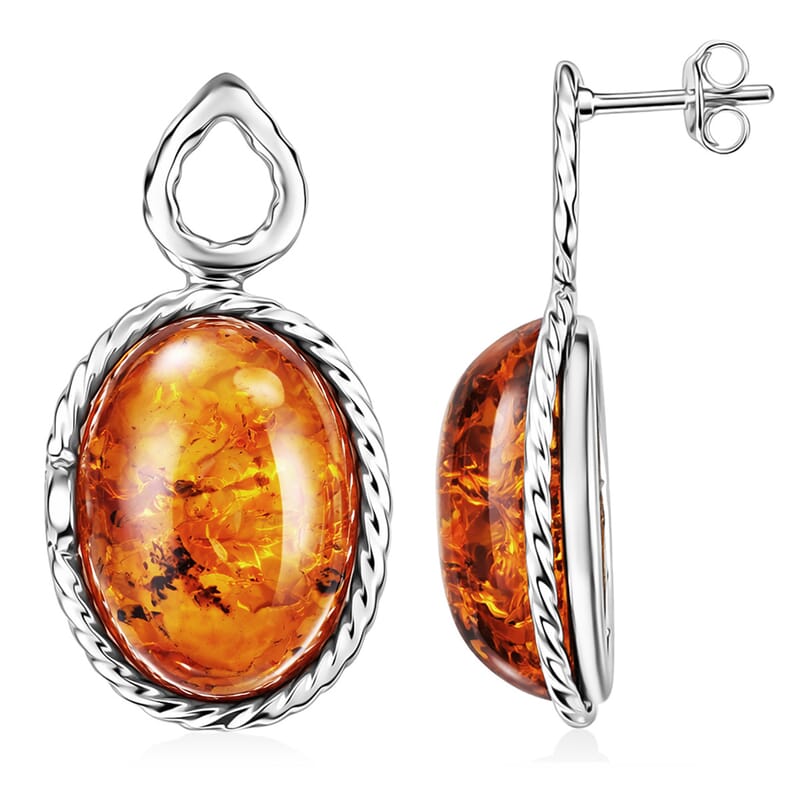 Baltic Amber Stud Drop Earrings in Sterling Silver