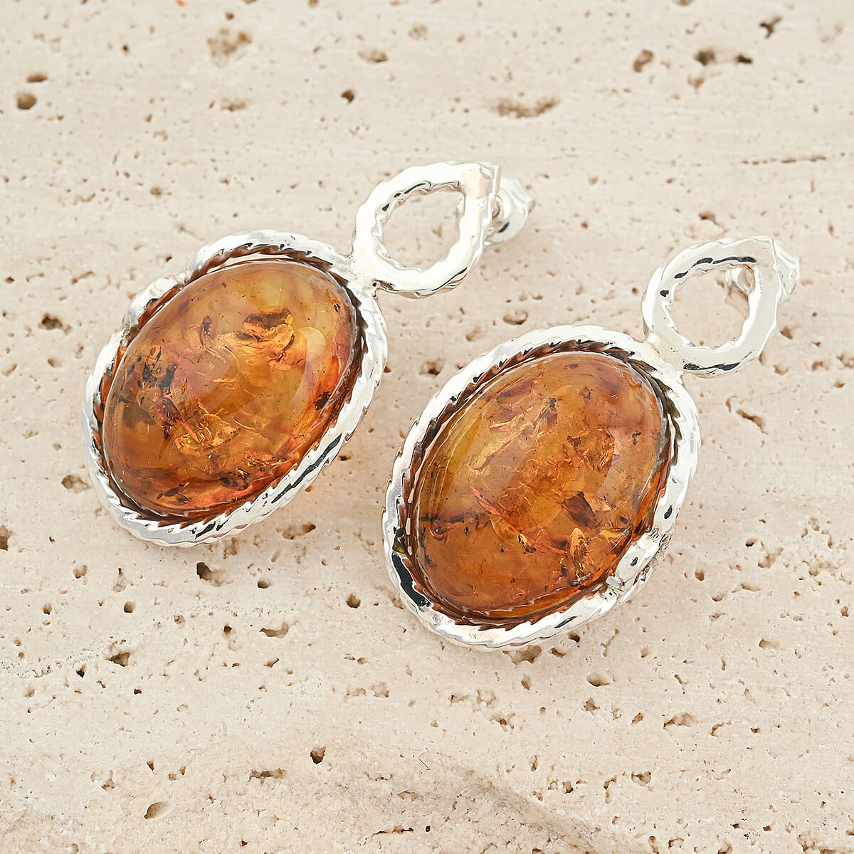 Baltic Amber Drop Earrings in Sterling Silver image number 1