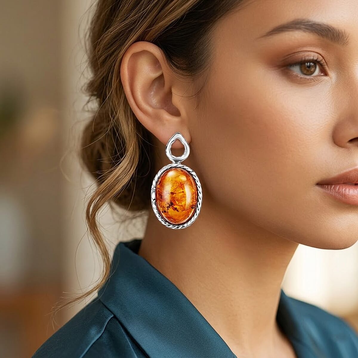 Baltic Amber Drop Earrings in Sterling Silver image number 2