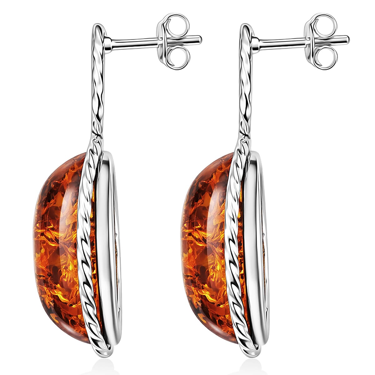 Baltic Amber Drop Earrings in Sterling Silver image number 3