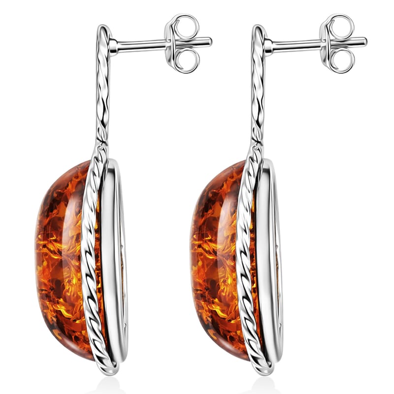Baltic Amber Stud Drop Earrings in Sterling Silver